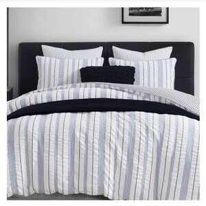 DKNY DONNA KARAN Seersucker Stripe Cotton FULL / QUEEN Duvet Cover & Shams Set